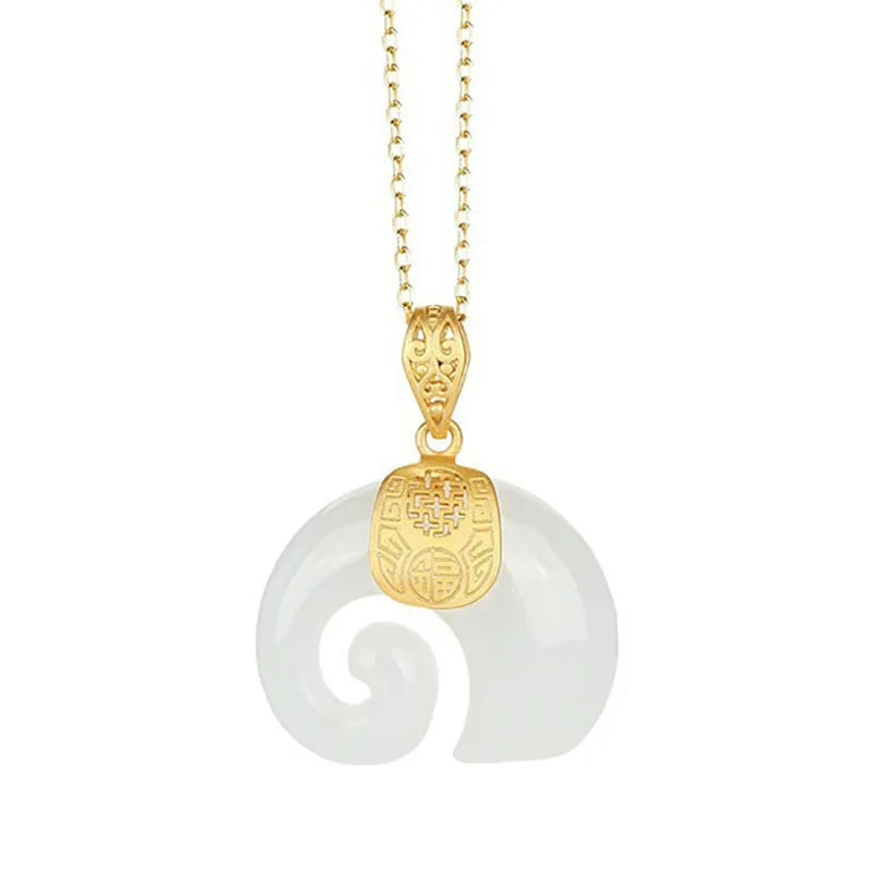 Hetian Jade Elephant Pendant Necklace – Gold-Plated Chain for Women