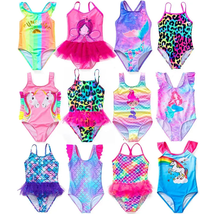 Girls' Swimsuit with Mermaid and Unicorn Design – Perfect for Children Aged 8 to 12