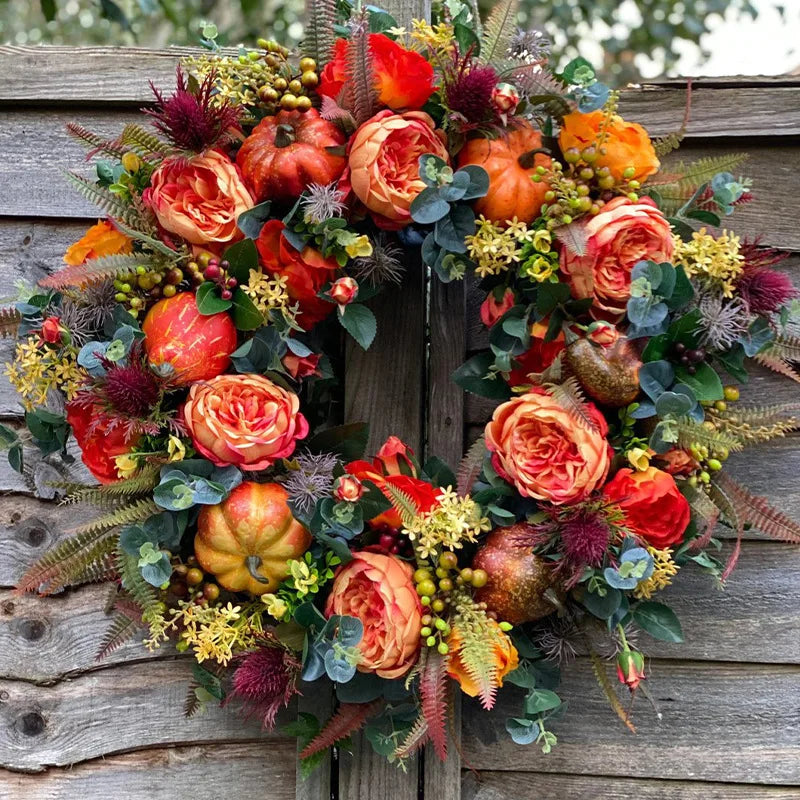 Autumna Charm Autumn Wreath | Pumpkin and Rattan | 40 cm | Handcrafted Décor for Autumn and Thanksgiving