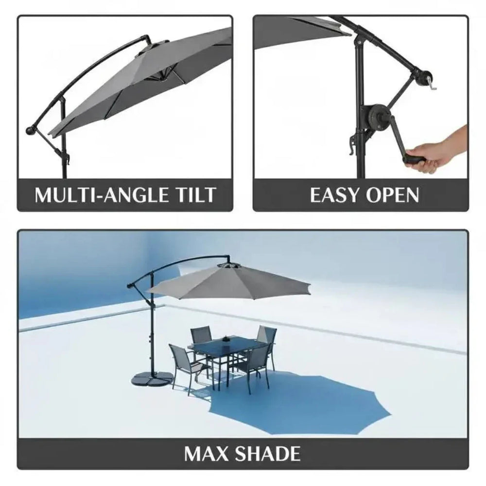 Parasol with hand crank, weatherproof, 2.95 m x 2.95 m x 2.45 m, polyester, steel, black