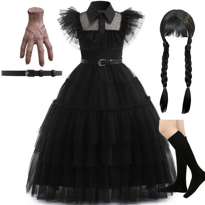 Girls' Gothic Fancy Dress Black – Tulle Dress with Collar