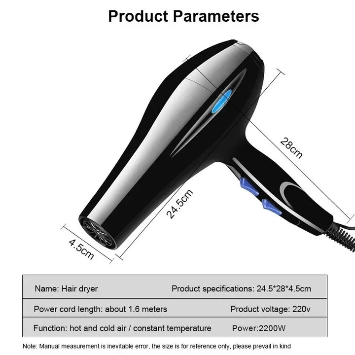 Professional 2200W Hair Dryer – Fast, Powerful Drying with Hot and Cold Settings