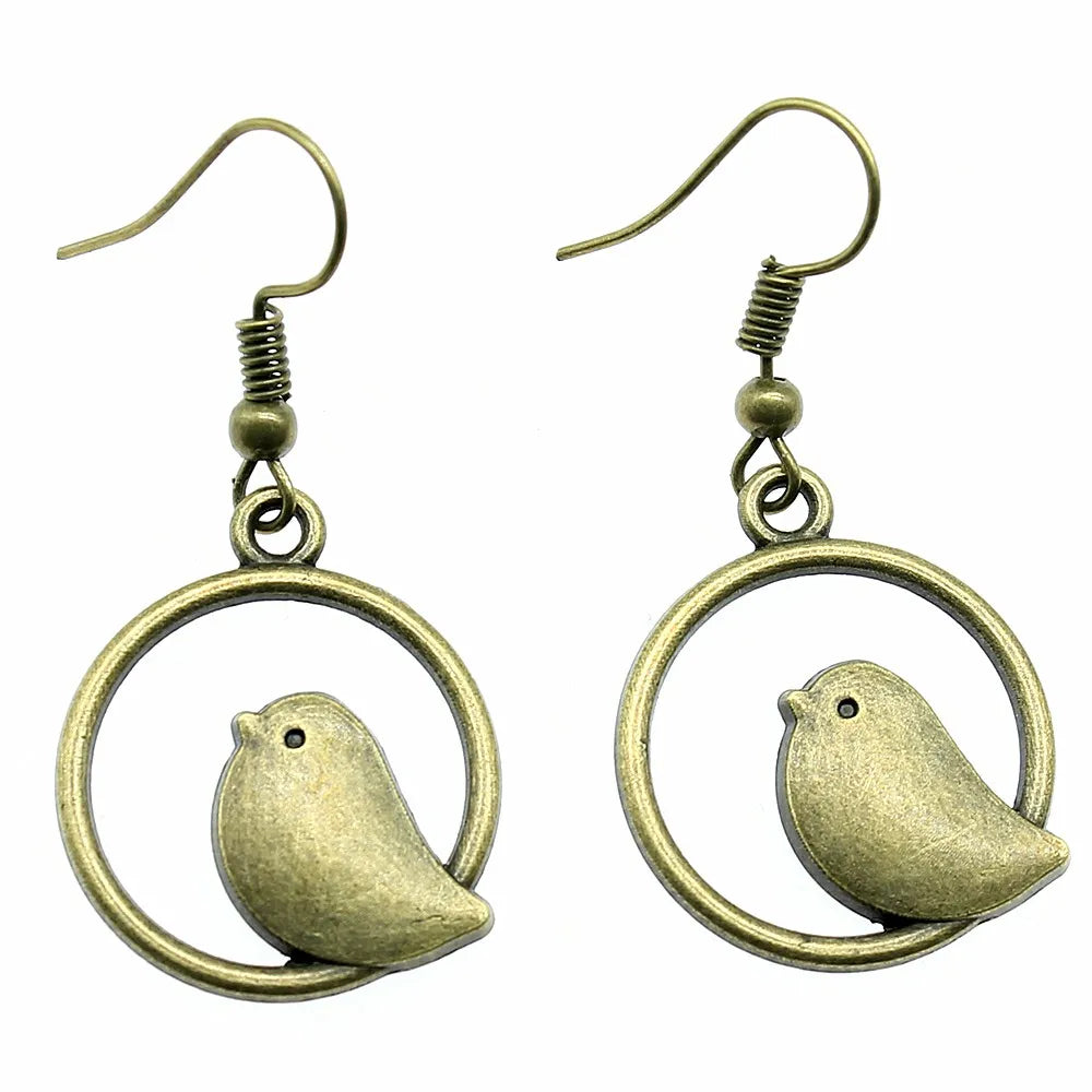Vintage Bird Charm Dangle Earrings – Handmade Boho Jewellery