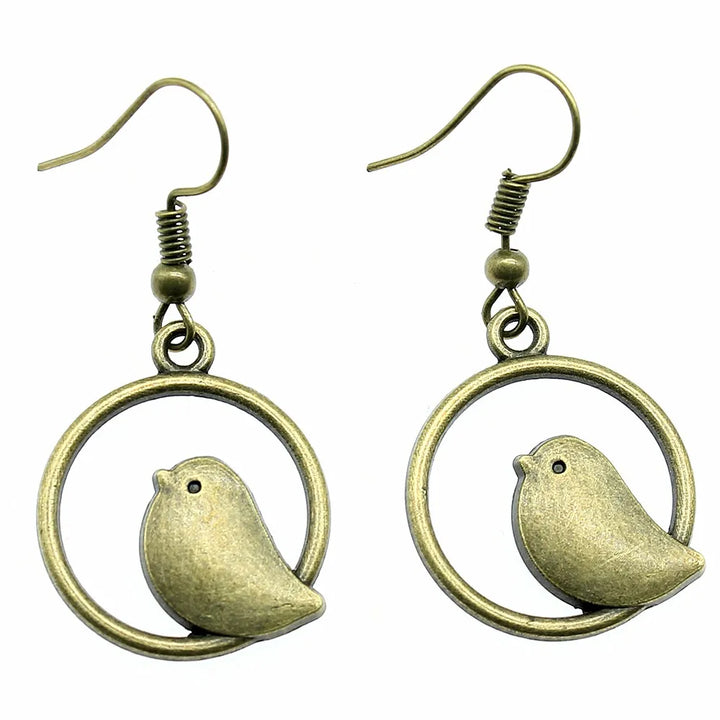 Vintage Bird Charm Dangle Earrings – Handmade Boho Jewellery