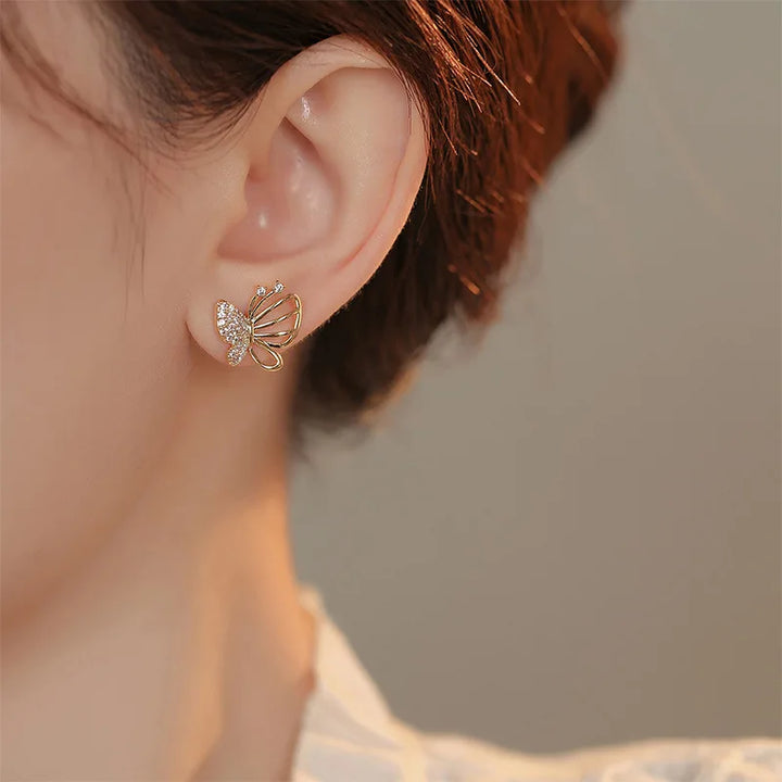 Elegant Cubic Zirconia Butterfly Stud Earrings