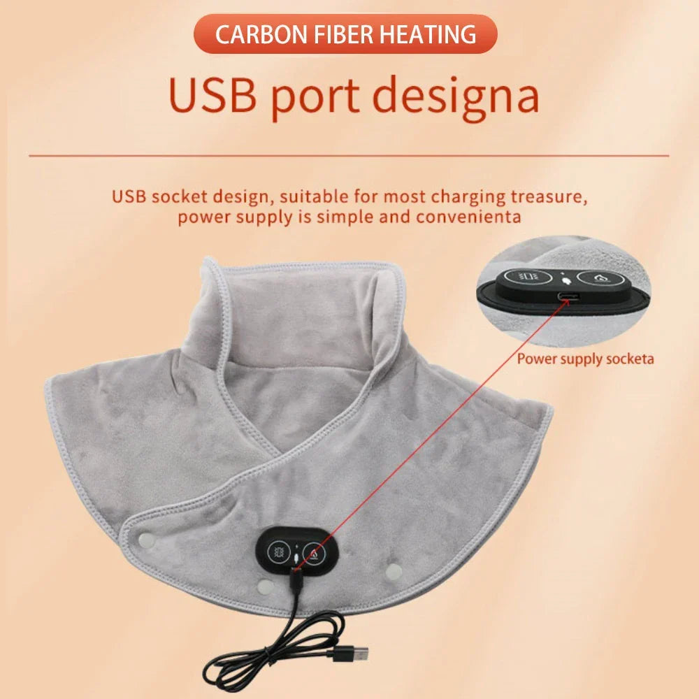 ThermoLiva Heated Neck and Shoulder Massager | USB Heating Cushion with Vibration | 3 Temperature Levels and Timer | Soft Plush