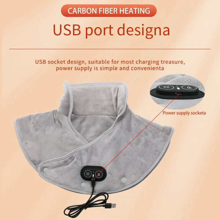 ThermoLiva Heated Neck and Shoulder Massager | USB Heating Cushion with Vibration | 3 Temperature Levels and Timer | Soft Plush
