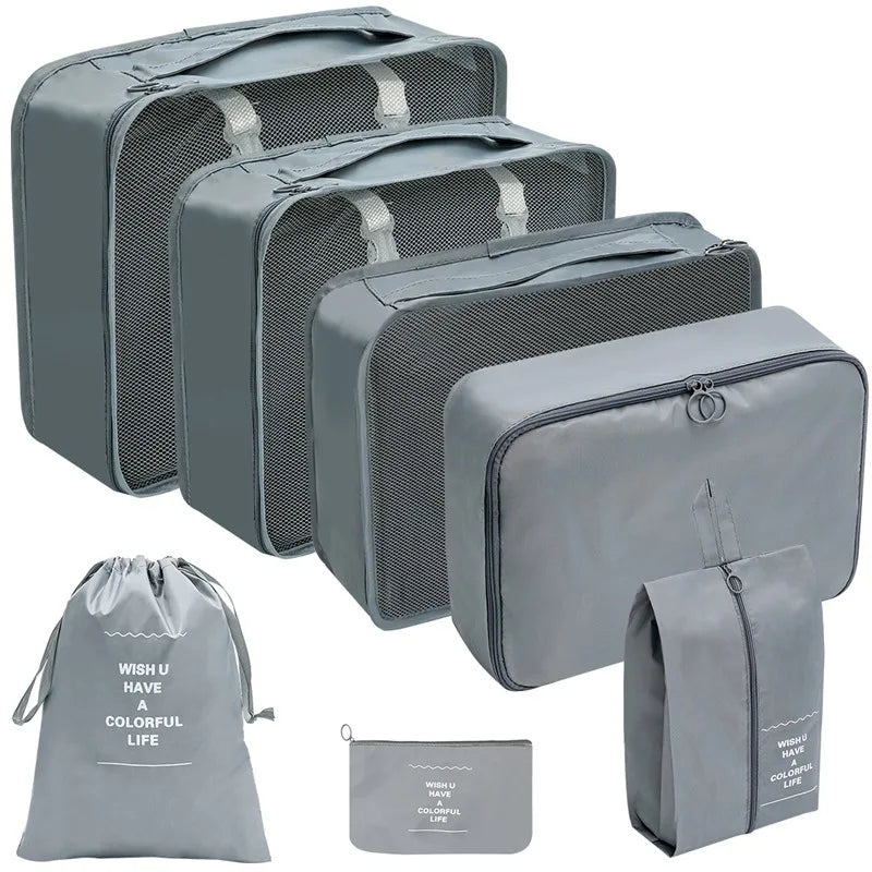 PackWunder Travel Organiser Set 7/8/9/10 Pieces | Foldable Suitcase Organiser | For Clothing, Shoes and Accessories