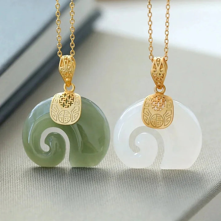 Hetian Jade Elephant Pendant Necklace – Gold-Plated Chain for Women