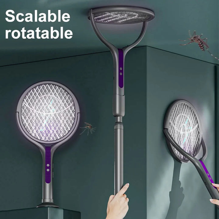 Extendable Electric Mosquito Swatter with Camping Light and Rotating Head