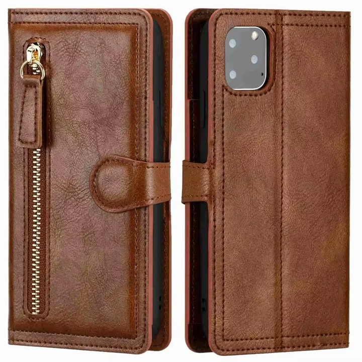 Premium Leather Flip Wallet for iPhone & Case with Stand