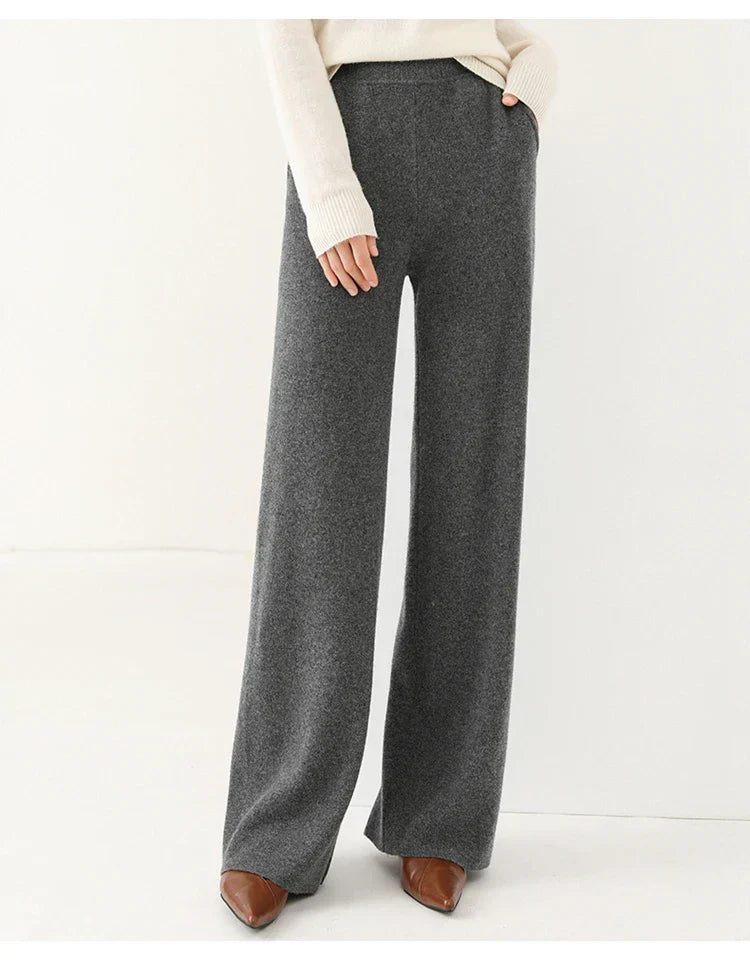 Women's Merino Wool Trousers High Waist Wide-Leg