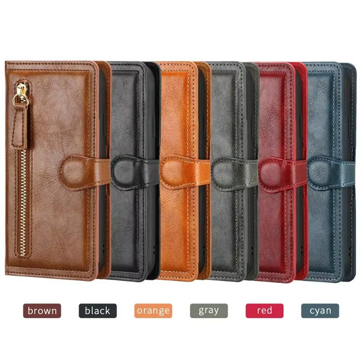 Premium Leather Flip Wallet for iPhone & Case with Stand