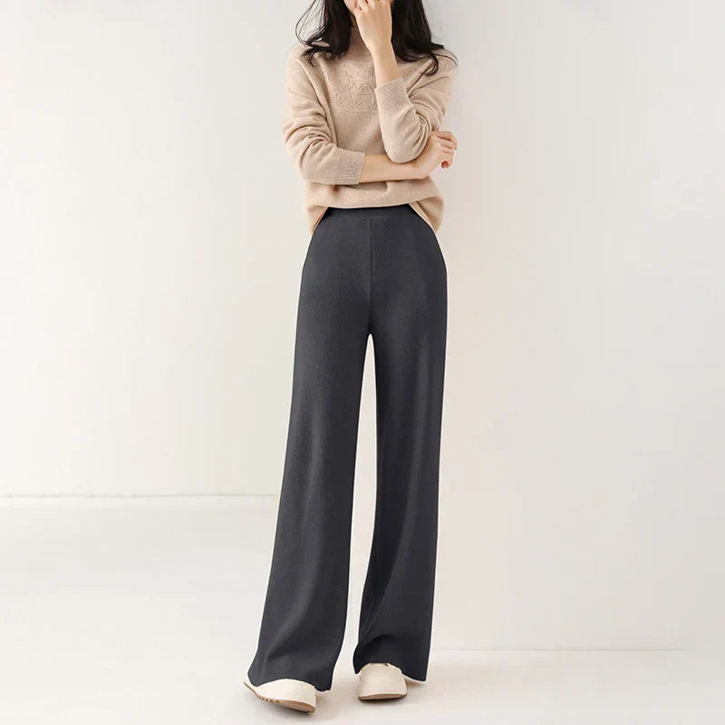 Women's Merino Wool Trousers High Waist Wide-Leg