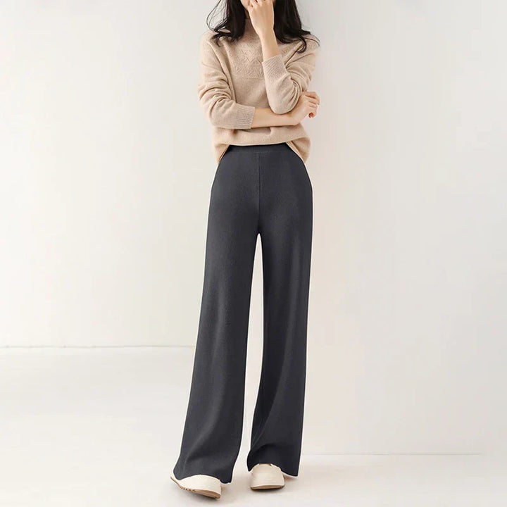 Women's Merino Wool Trousers High Waist Wide-Leg