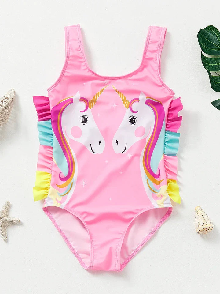 Girls' Swimsuit with Mermaid and Unicorn Design – Perfect for Children Aged 8 to 12