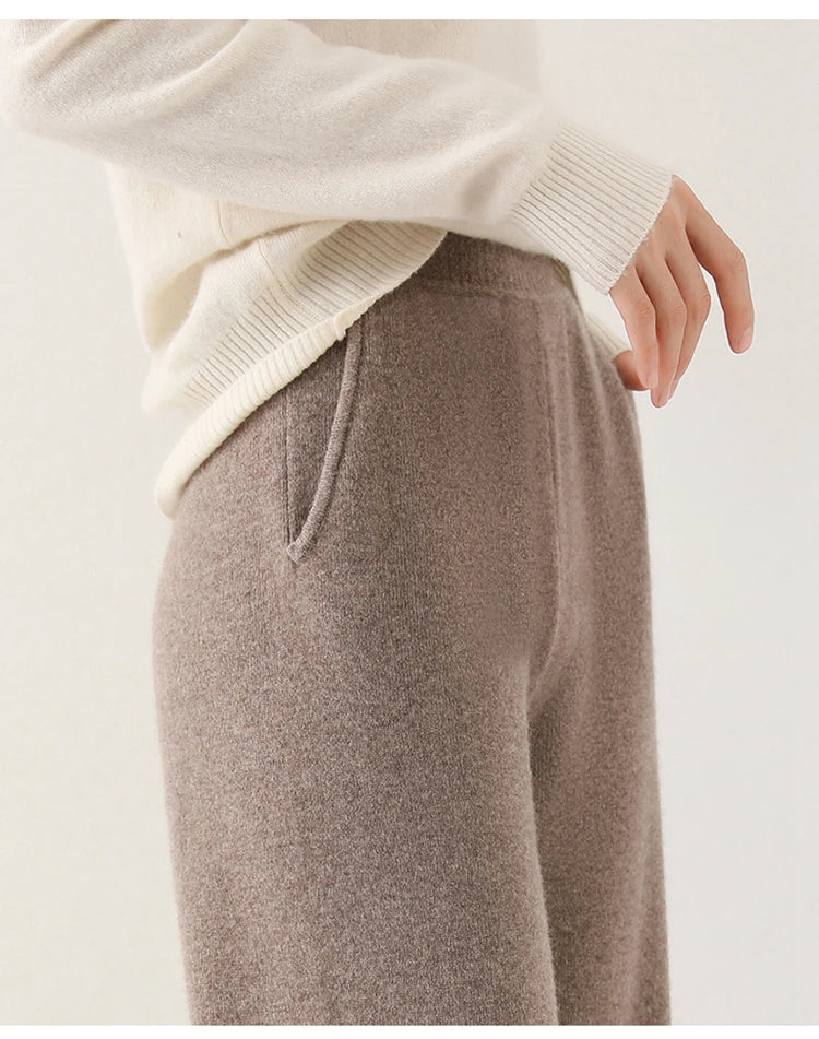 Women's Merino Wool Trousers High Waist Wide-Leg