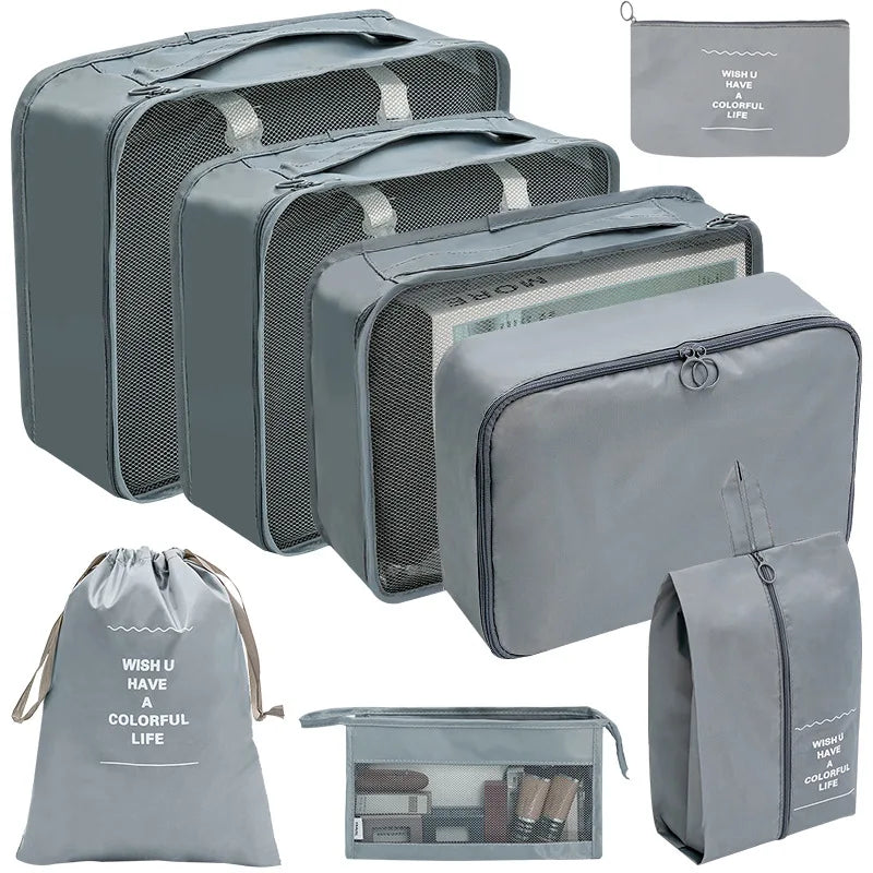 PackWunder Travel Organiser Set 7/8/9/10 Pieces | Foldable Suitcase Organiser | For Clothing, Shoes and Accessories
