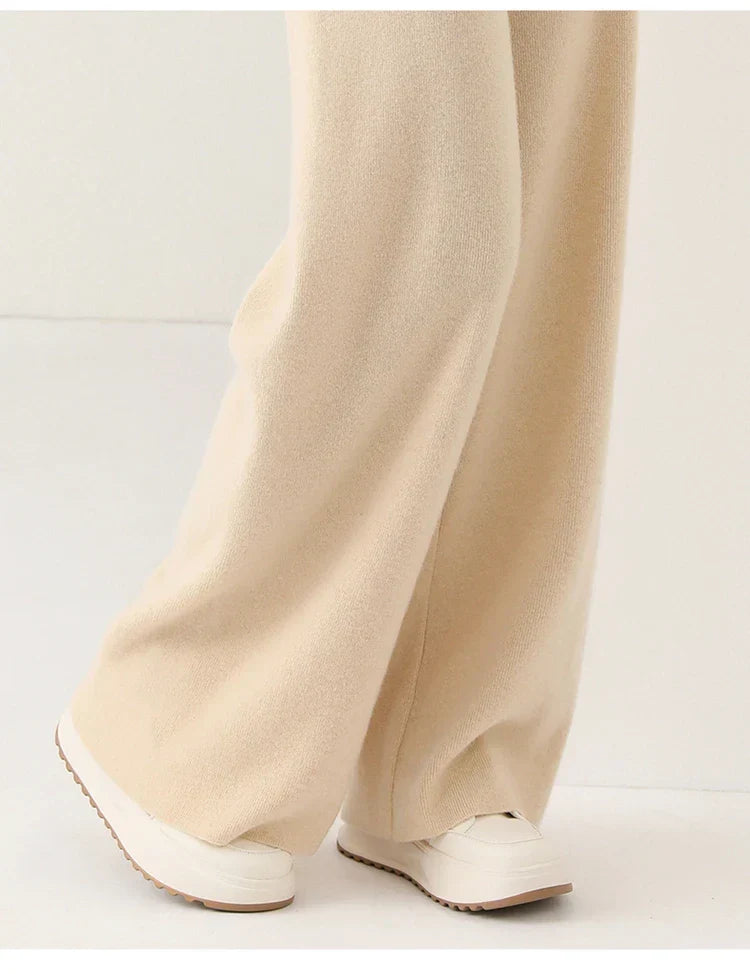 Women's Merino Wool Trousers High Waist Wide-Leg