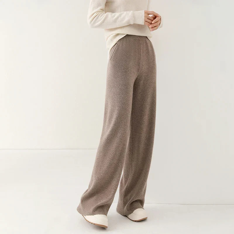 Women's Merino Wool Trousers High Waist Wide-Leg