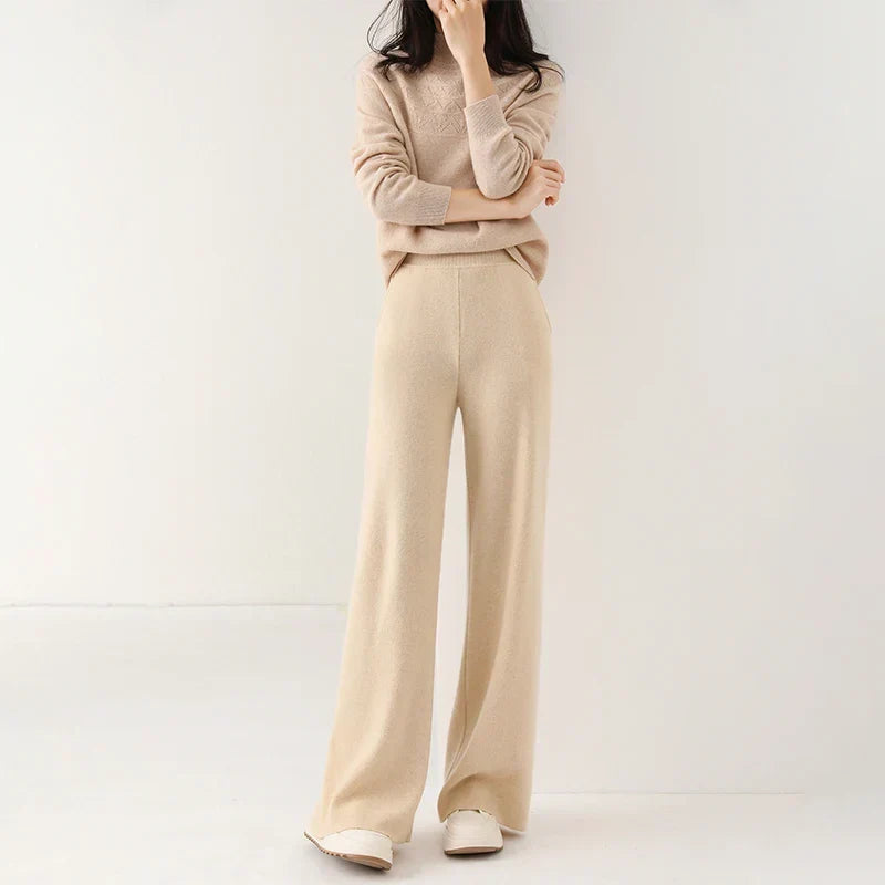Women's Merino Wool Trousers High Waist Wide-Leg