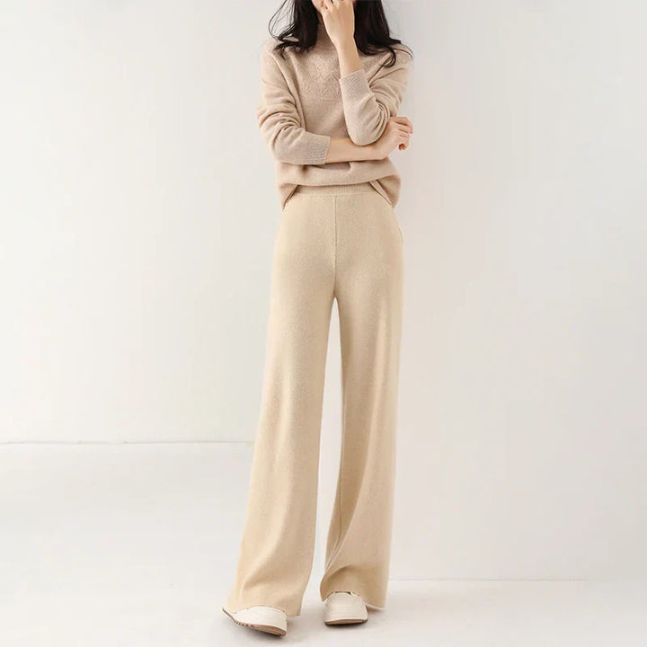 Women's Merino Wool Trousers High Waist Wide-Leg