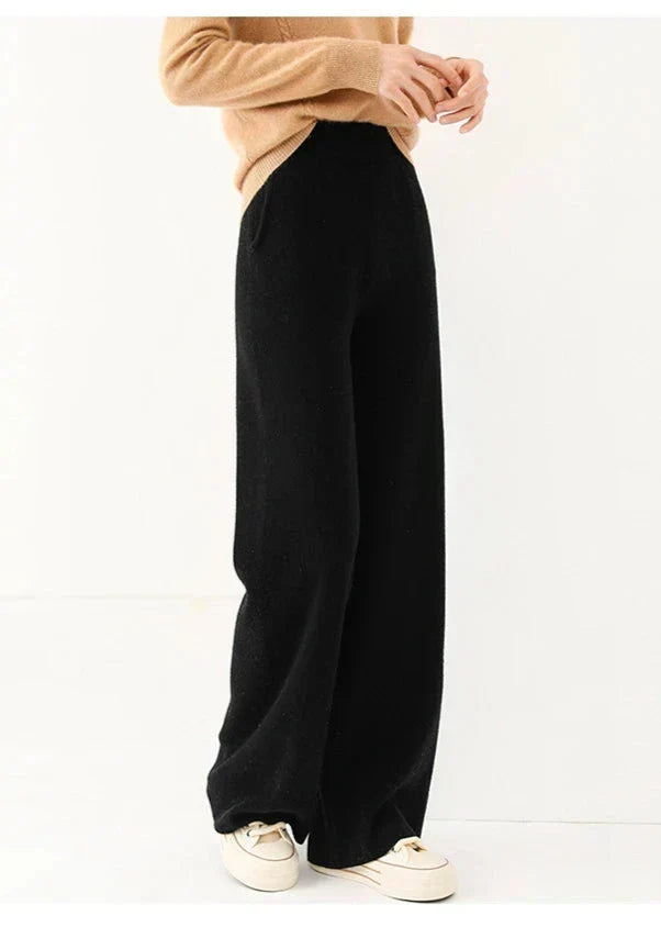 Women's Merino Wool Trousers High Waist Wide-Leg