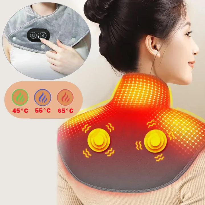 ThermoLiva Heated Neck and Shoulder Massager | USB Heating Cushion with Vibration | 3 Temperature Levels and Timer | Soft Plush