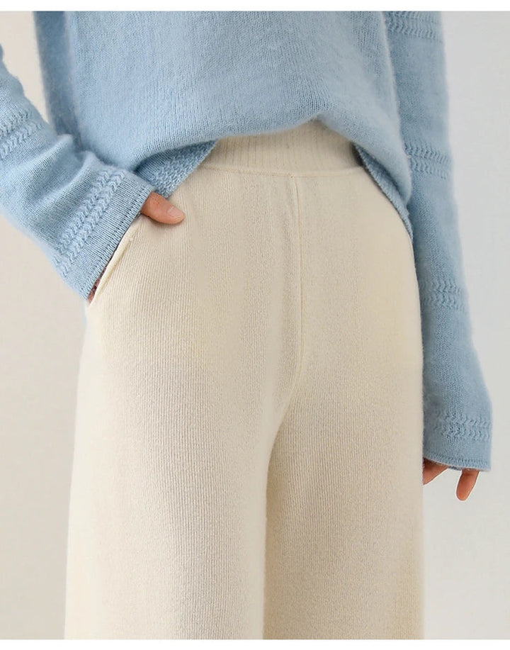 Women's Merino Wool Trousers High Waist Wide-Leg