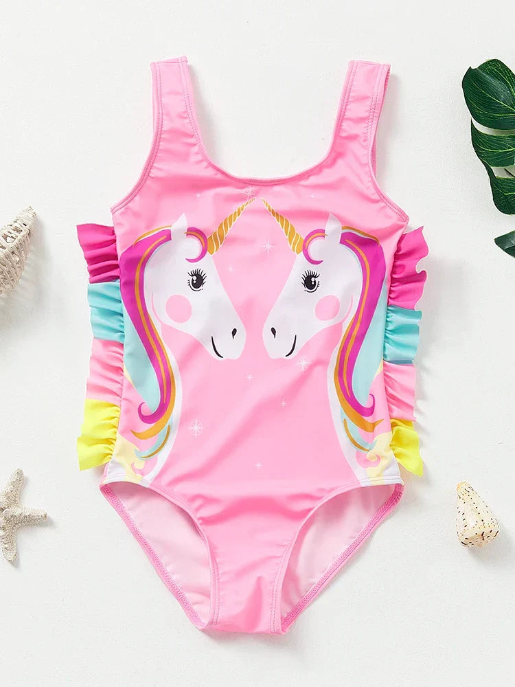 Girls' Swimsuit with Mermaid and Unicorn Design – Perfect for Children Aged 8 to 12
