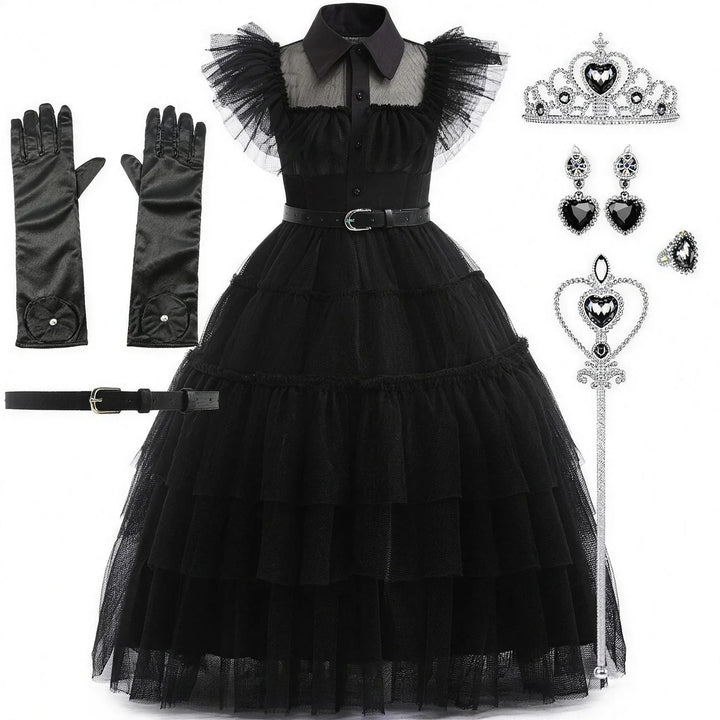 Girls' Gothic Fancy Dress Black – Tulle Dress with Collar