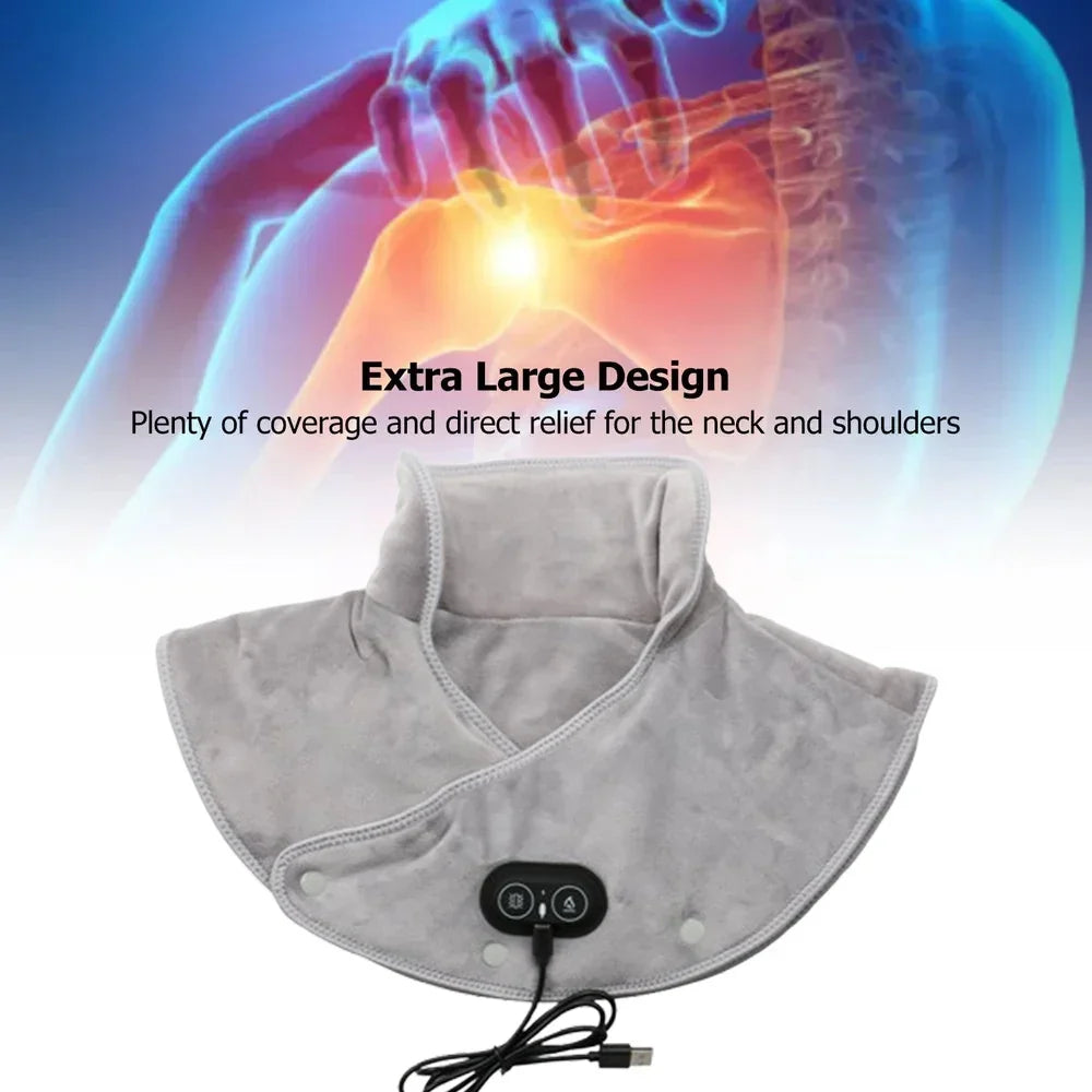 ThermoLiva Heated Neck and Shoulder Massager | USB Heating Cushion with Vibration | 3 Temperature Levels and Timer | Soft Plush