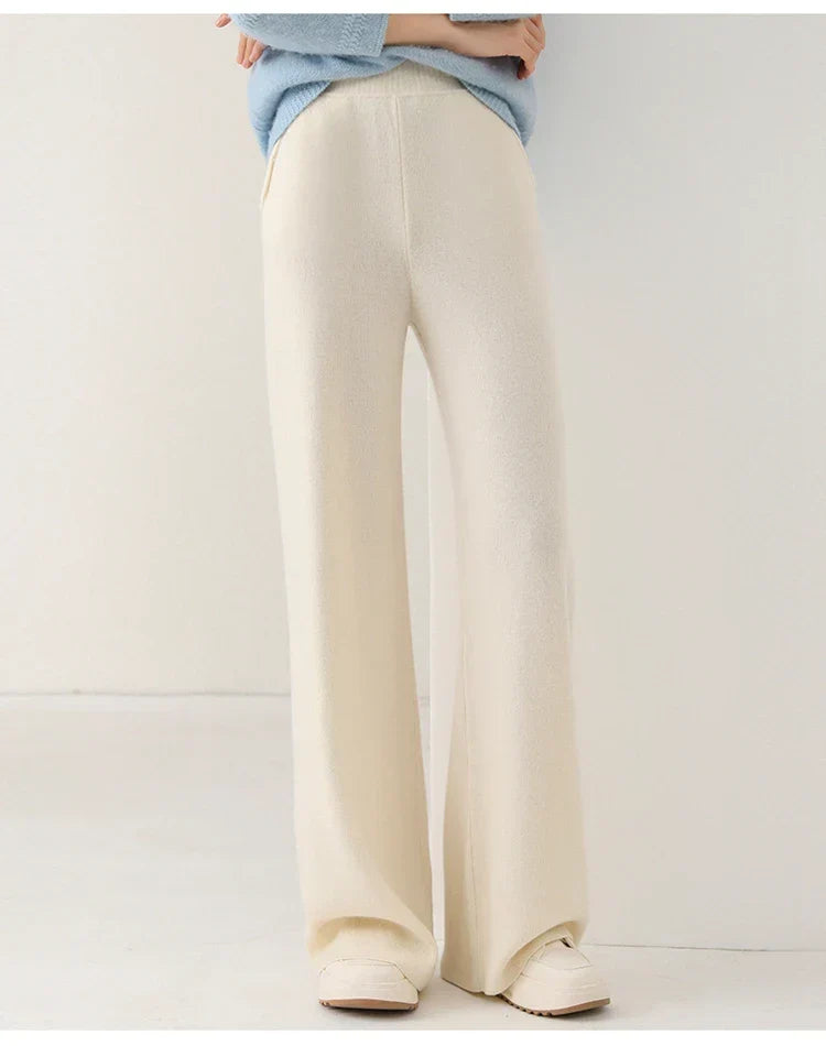 Women's Merino Wool Trousers High Waist Wide-Leg
