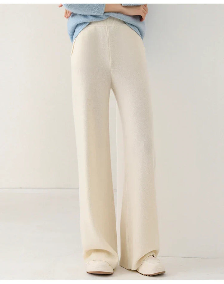 Women's Merino Wool Trousers High Waist Wide-Leg