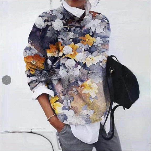 Women's Floral Print Jumper – Knitted Pullover with Patterned Print