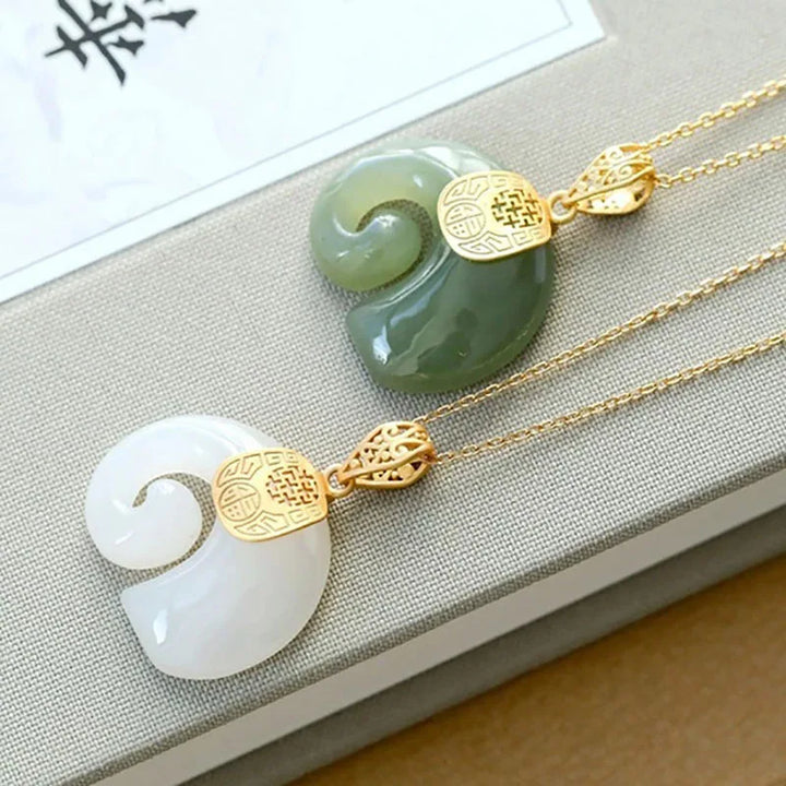 Hetian Jade Elephant Pendant Necklace – Gold-Plated Chain for Women