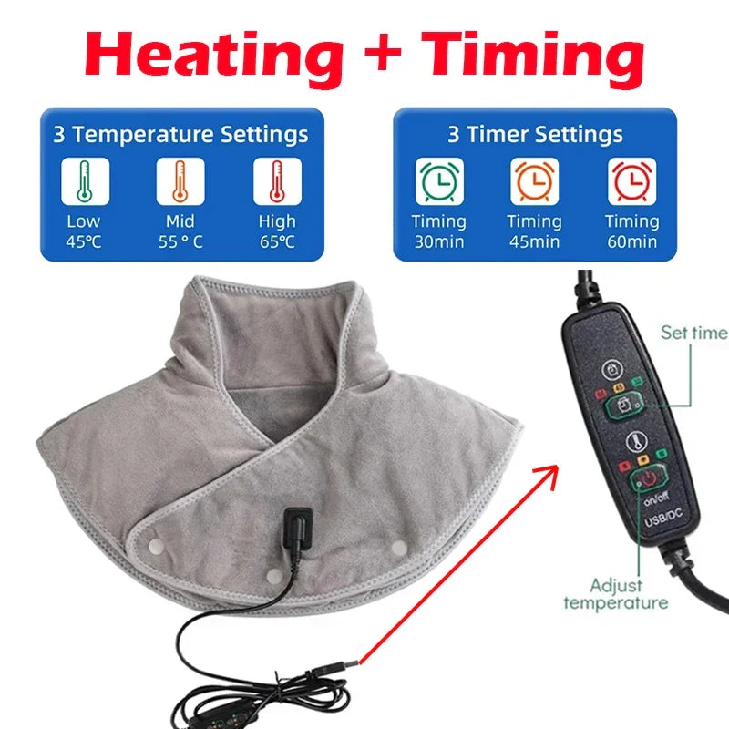 ThermoLiva Heated Neck and Shoulder Massager | USB Heating Cushion with Vibration | 3 Temperature Levels and Timer | Soft Plush