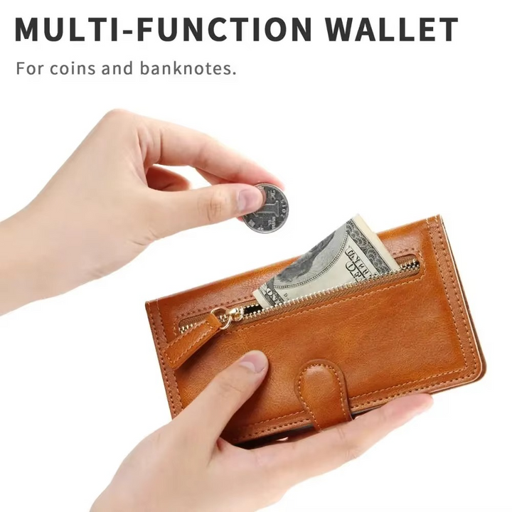 Premium Leather Flip Wallet for iPhone & Case with Stand