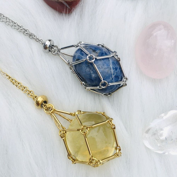 Necklace with interchangeable crystal stone for radiant style and harmony.