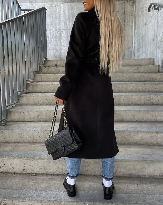 Women's Long Lapel Coat – Plain, Casual for Autumn and Winter