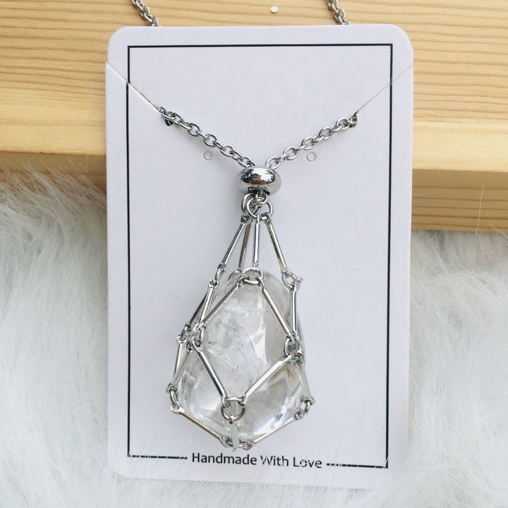 Necklace with interchangeable crystal stone for radiant style and harmony.