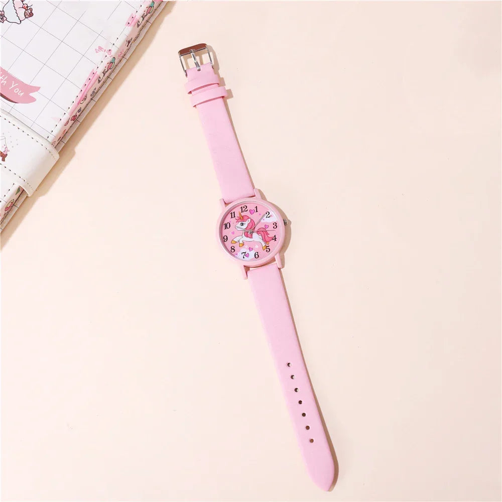Kids' Watch with Cute Unicorn – PU Leather Strap and Cartoon Design