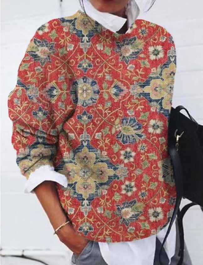 Women's Floral Print Jumper – Knitted Pullover with Patterned Print