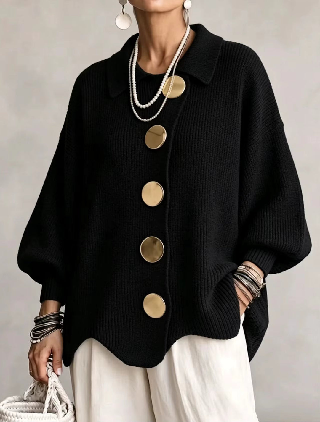 Elegant Oversized Cardigan with Statement Buttons