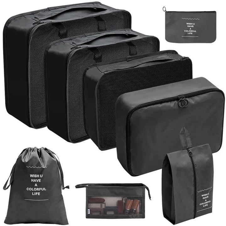 PackWunder Travel Organiser Set 7/8/9/10 Pieces | Foldable Suitcase Organiser | For Clothing, Shoes and Accessories