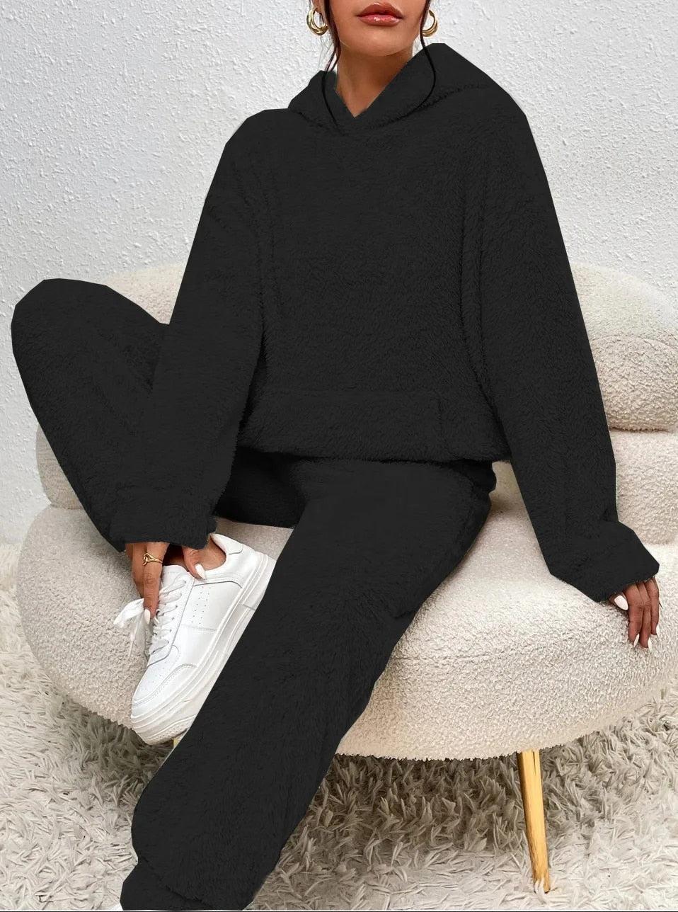 Women's Teddy Fleece Loungewear Set with Hood – 2-Piece Loungewear Set for Winter and Autumn
