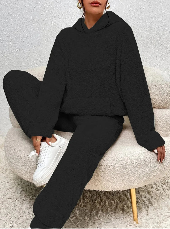 Women's Teddy Fleece Loungewear Set with Hood – 2-Piece Loungewear Set for Winter and Autumn