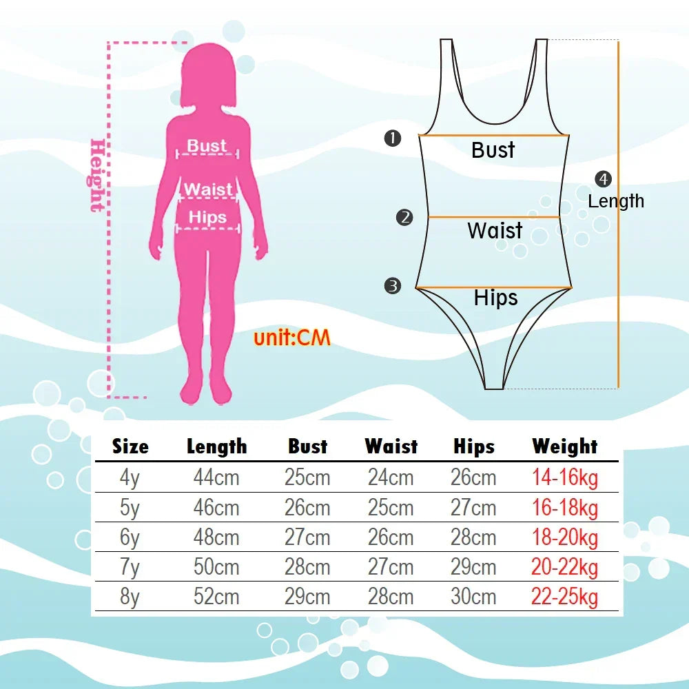 Girls' Swimsuit with Mermaid and Unicorn Design – Perfect for Children Aged 8 to 12