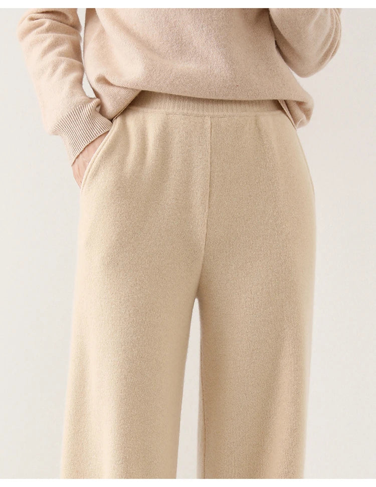 Women's Merino Wool Trousers High Waist Wide-Leg