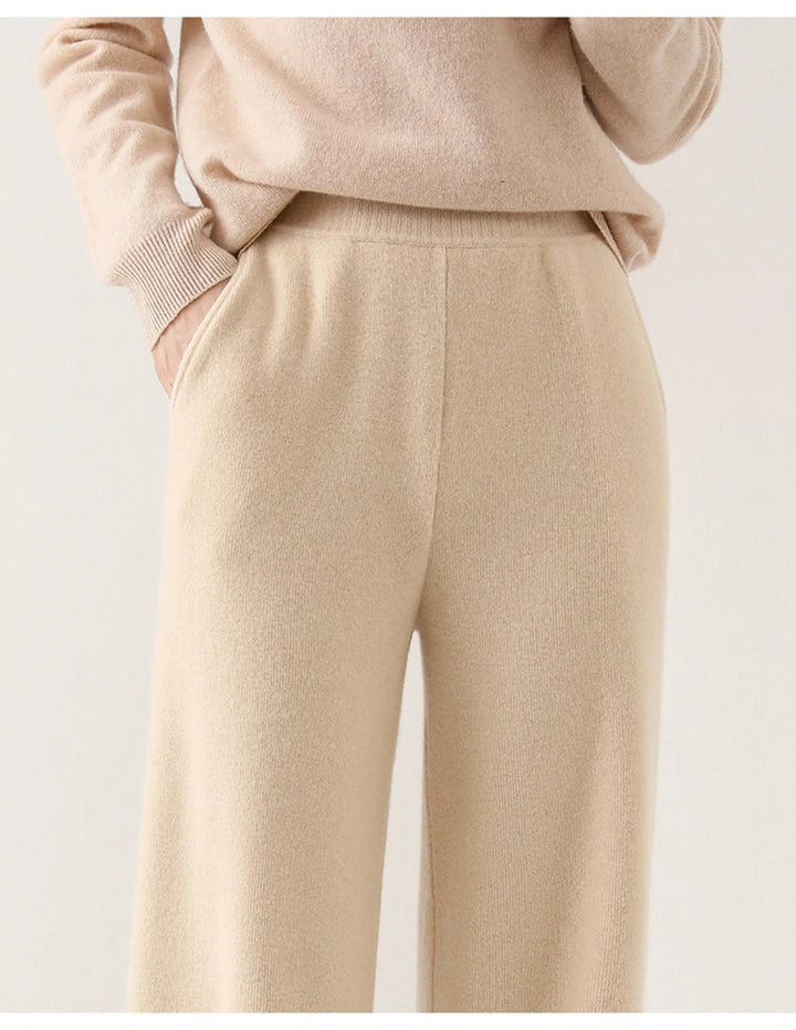 Women's Merino Wool Trousers High Waist Wide-Leg